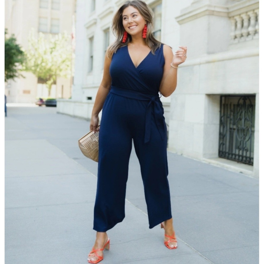 Caralyn Mirand x The Drop Navy Blue Caralyn Sleeveless Tie Waist Jumpsuit M NEW